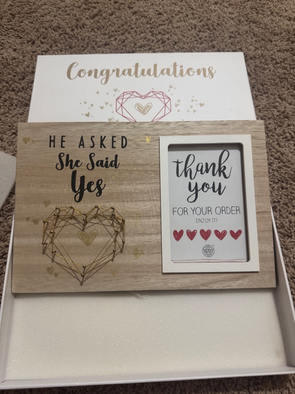 He Asked She Said Yes Wood Frame with Gold Heart Accents
